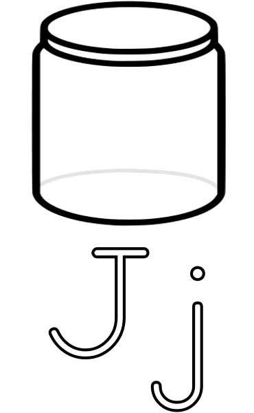 This coloring page for kids features the letter J and a jar.