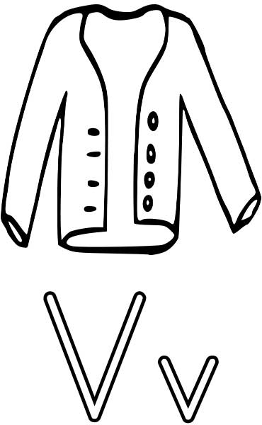 This coloring page for kids features the letter V and a vest.