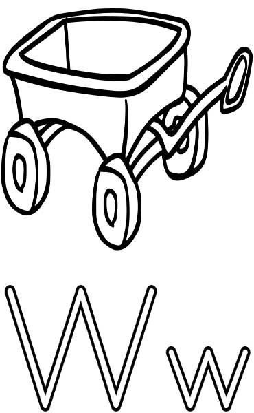 This coloring page for kids features the letter W and a wagon.