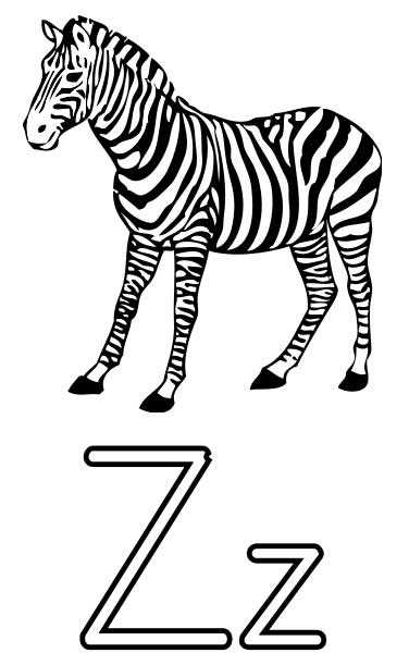 This coloring page for kids features the letter Z and a zebra.