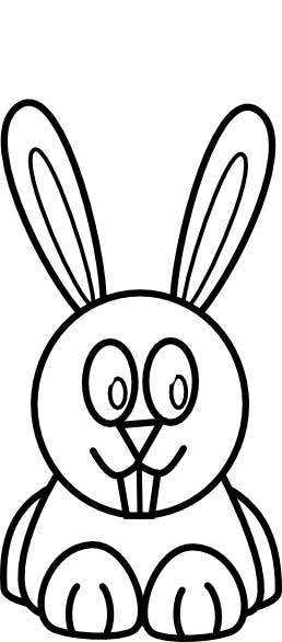 This coloring page for kids features a front on picture of a cute bunny rabbit with large ears and long front teeth.