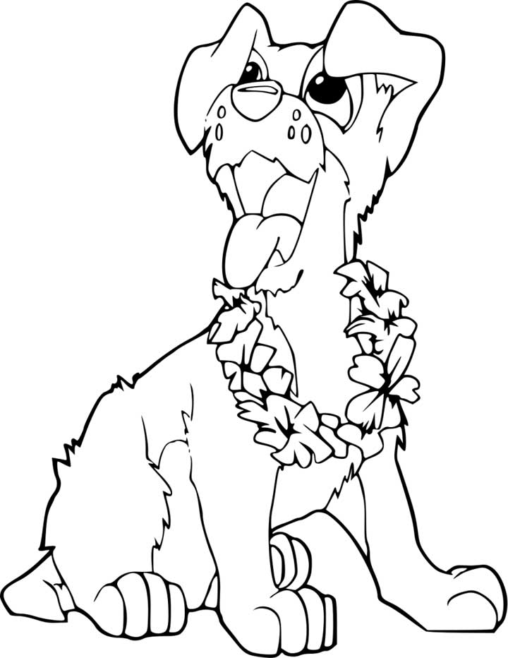 This coloring page for kids features a cute puppy with floppy ears 