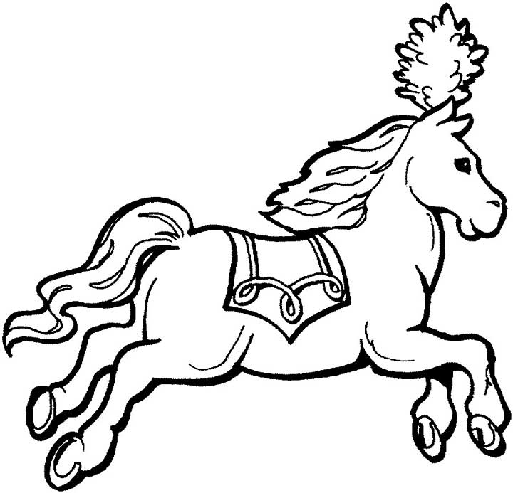 This coloring page features a lively looking circus horse jumping through the air.