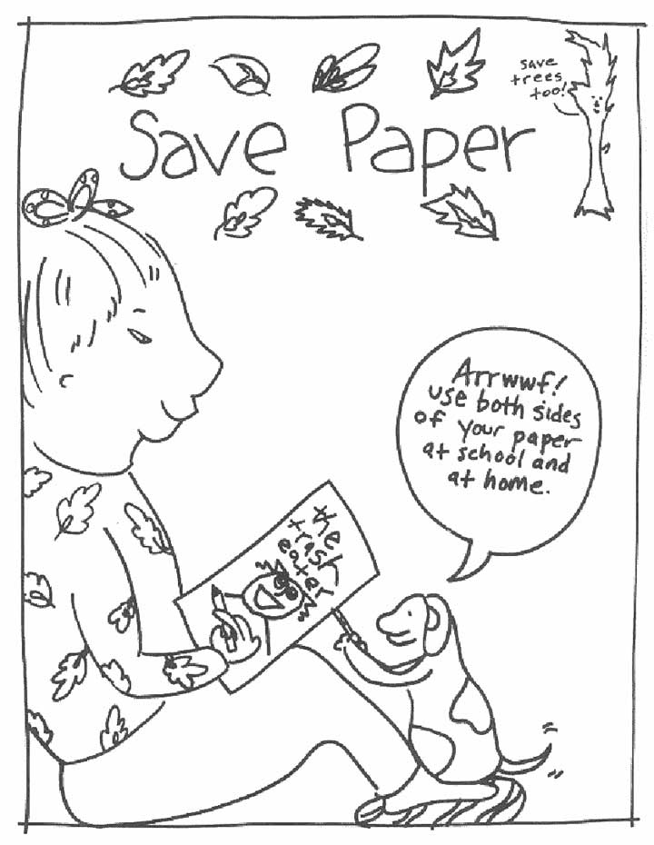 This coloring page for kids focuses on saving paper.