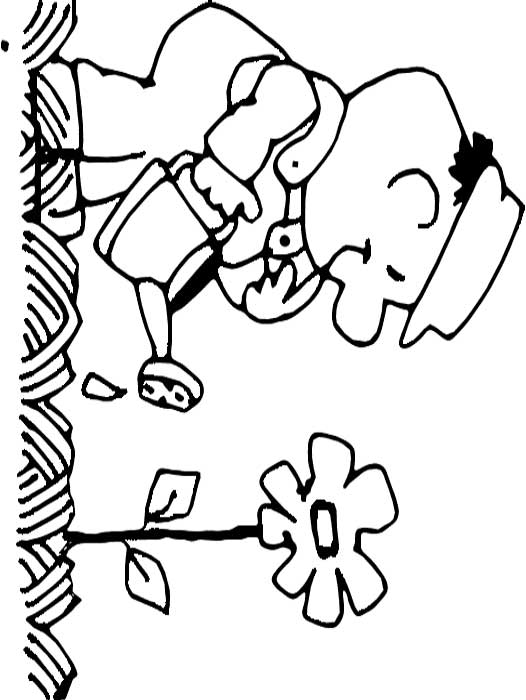 This coloring picture features a man watering a large flower. Try coloring in the picture and making the flower look bright and healthy.
