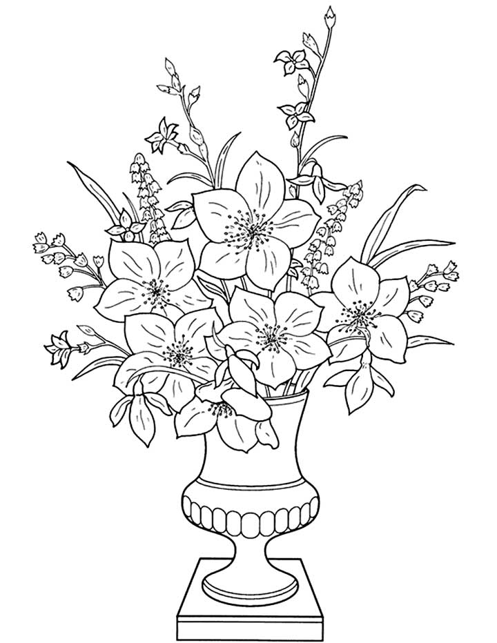 coloring pages of flowers in vase. This coloring page features a