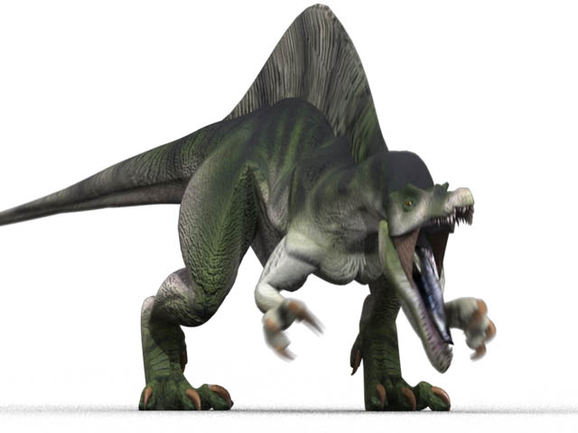 This CGI drawing shows the possible appearance of Spinosaurus, a dinosaur from the Cretaceous Period (around 100 million years ago). With huge spines growing from its back and the biggest size of any meat eating (carnivorous) dinosaur, the Spinosaurus must have been one scary looking dinosaur.