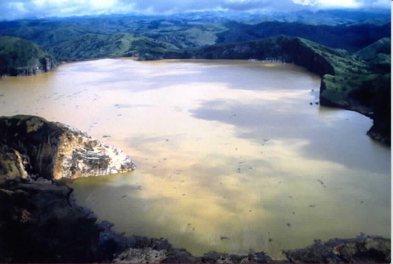 A photo showing the results of a limnic eruption. 