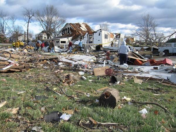 This photo shows the shocking reality of the damage that can be caused by powerful tornadoes. This tornado left a catastrophic path of destruction through many homes and properties.