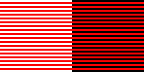 The Bezold effect is named after Wilhelm von Bezold, a German professor of meteorology. It is an optical illusion that makes colors look different depending on their relation to adjacent colors. It works with small sections of color while the opposite effect happens when contrasting large areas of color. In the example you can see that the red lines appear darker when placed next to the black lines and lighter when they are placed next to the white lines.