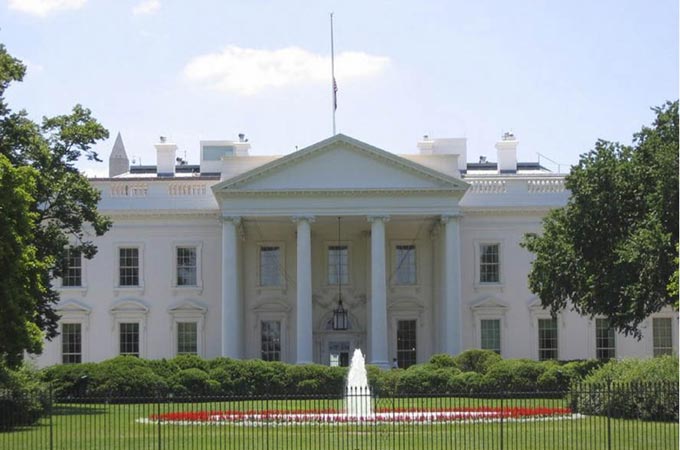This image is of the north side of the White House located in Washington D.C., USA. The White House is the official residence of the President of the United States of America and is a well known landmark that attracts many visitors every year.