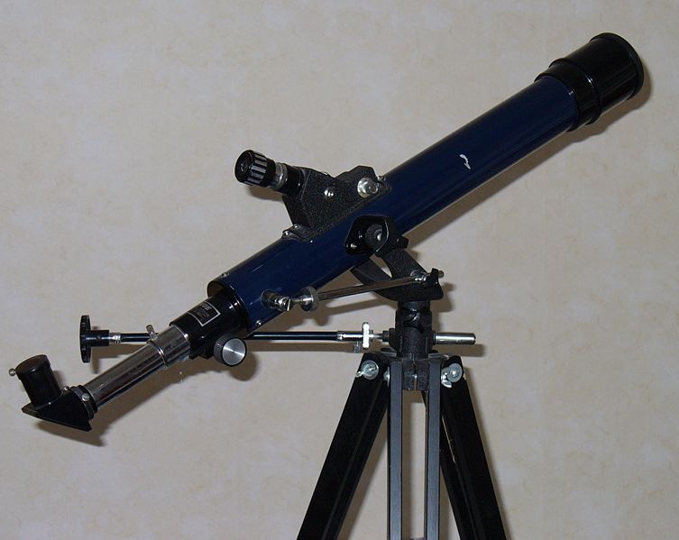 This photo shows a common telescope used to observe the stars and other astronomy related objects seen in the night sky such as planets, moons and comets.