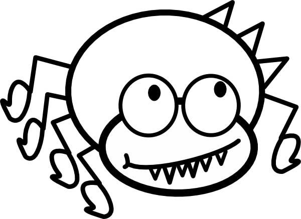 This coloring page for kids features a picture of a cartoon spider with large eyes and eight legs.
