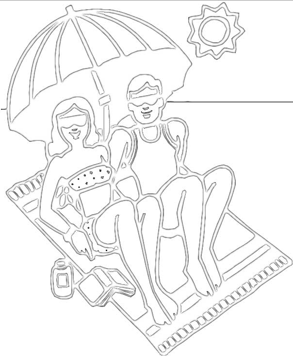 The sun is shining so enjoy setting the scene for this happy couple by coloring the picture with bright colors that you might find at the beach.