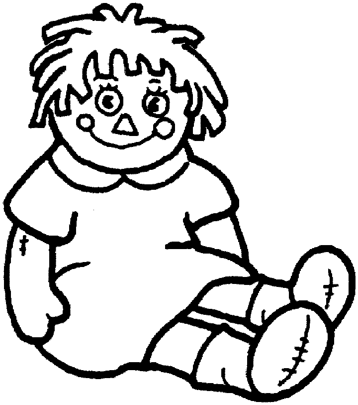 This coloring page features a cute looking doll with a big smile.