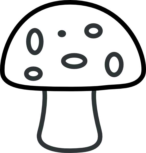 This coloring page for kids features a mushroom with six spots.