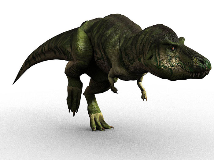 This CGI picture shows a Tyrannosaurus rex dinosaur in action. This well known bipedal (moved on two legs) dinosaur was a carnivore (meat eater) and lived in the late Cretaceous Period (around 66 million years ago).