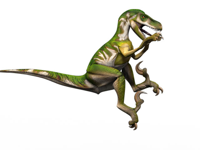 This drawing shows the possible appearance of Utahraptor, a dinosaur from the early Cretaceous Period (around 124 million years ago). The Utahraptor is a Theropod from a family of dinosaurs called Dromaeosauridae (more commonly known as raptors). The Utahraptor is the largest known member of this family with scientists estimating it could have reached a length of 7 metres (23 feet). Utahraptor fossils were first found in the US state of Utah in 1991.