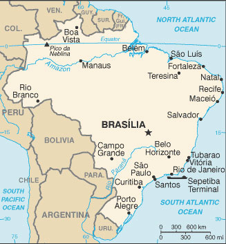 Brazil Locator Map - Country And Capital City Brasilia. Map Of