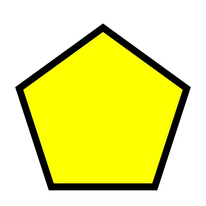 A picture of a yellow pentagon with a black outline.