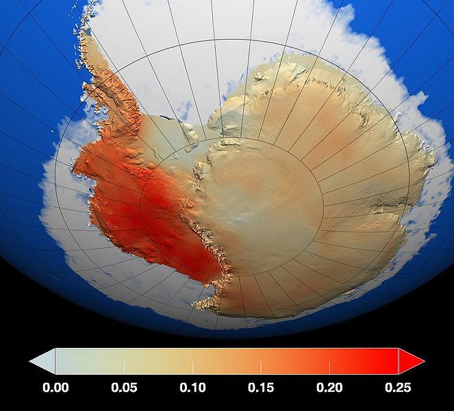 This NASA image shows the temperature trend in Antarctica between 1957 and 2006.