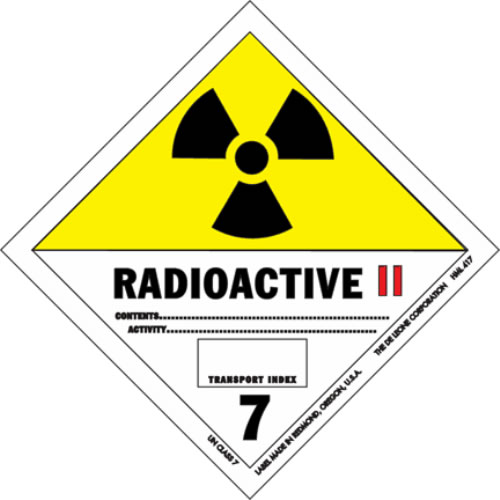 This is a radioactive warning sign used to alert people of possible dangers in the area. The sign has room for specifics to be written including the contents and activity.