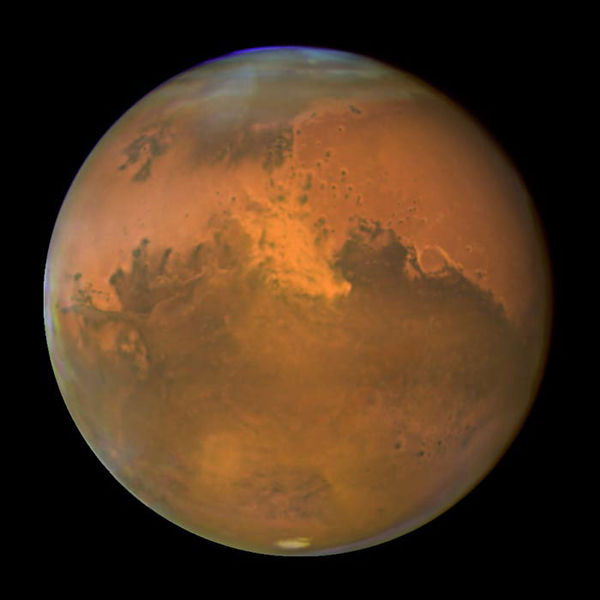 A photo of the planet Mars taken by the Hubble Space Telescope.