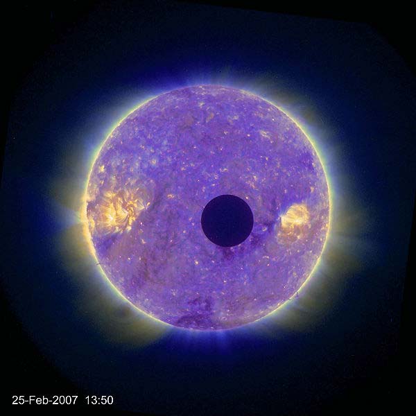 This amazing image taken in 2007 shows the Moon passing in front of the Sun.