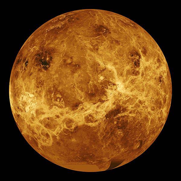 A beautifully clear radar image of the planet Venus.