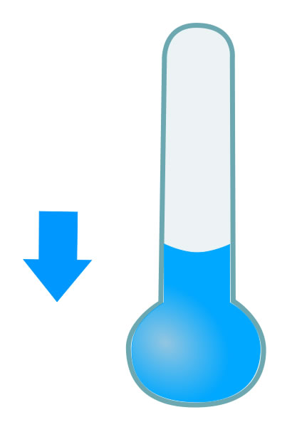 This is a graphic used to show that the temperature has decreased or is decreasing. It features a thermometer and an arrow pointing downwards which indicates that the temperature is getting colder.